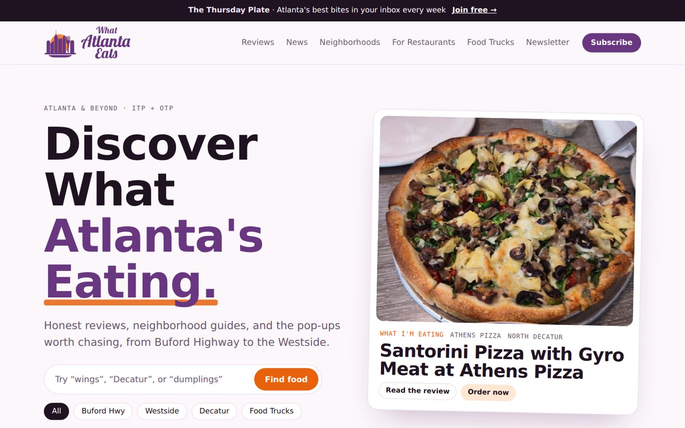 What Atlanta Eats homepage designed by Solutions Networks